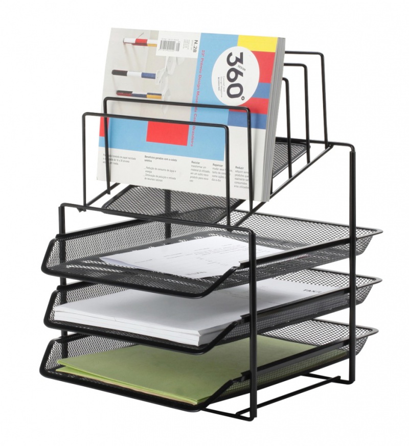 Лоток д/паперів метал. сітка чорн 3 відділ. з сортувальником документів KF17296 Q-CONNECT